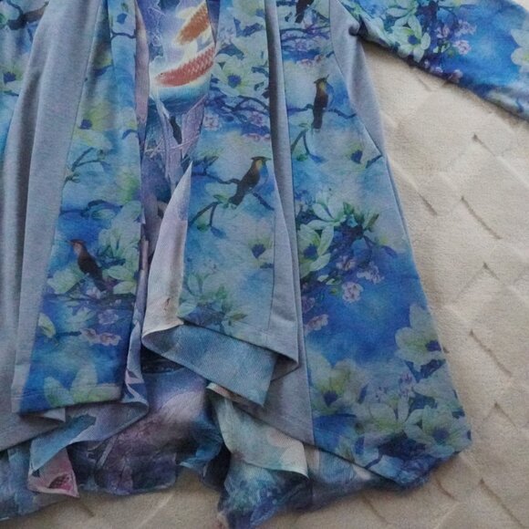 Soft Surroundings Cardigan Sweater Womens Petite Medium Floral Bird Print - Picture 2 of 11